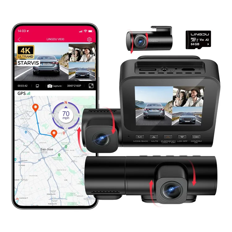 Car Dash Cam - Caméra embarquée LINGDU V630 4K avec